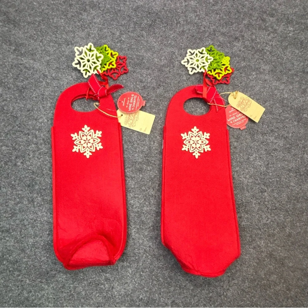 Hallmark Red Velvet Wine Bag Christmas New Years Winter with Charms New Lot of 2